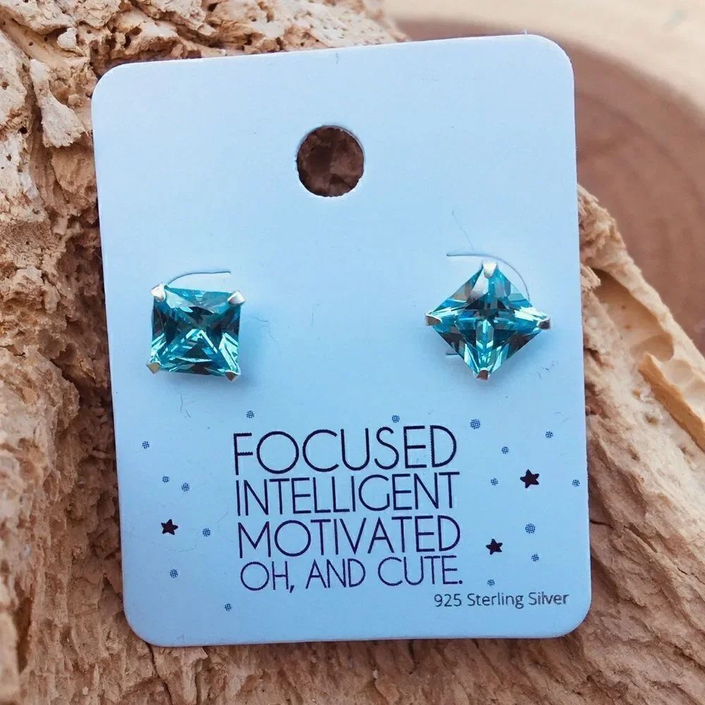 Sterling crystal square blue earrings